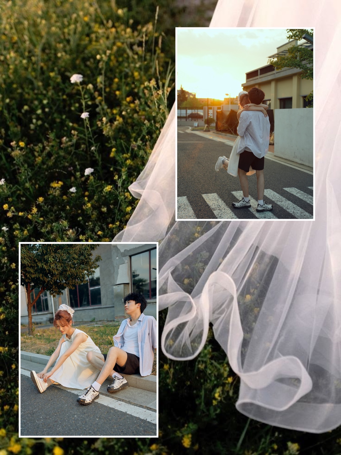 新人坐在街边自然相伴