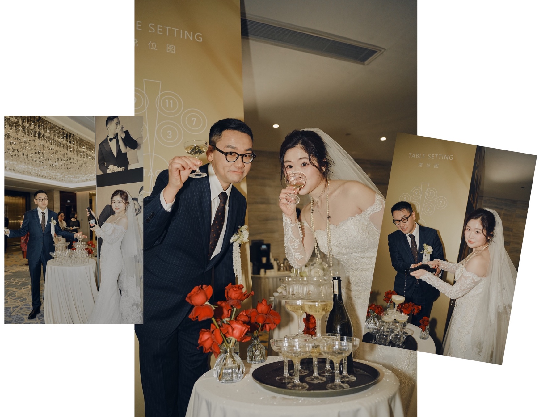 新人在宴席间举杯感谢亲友